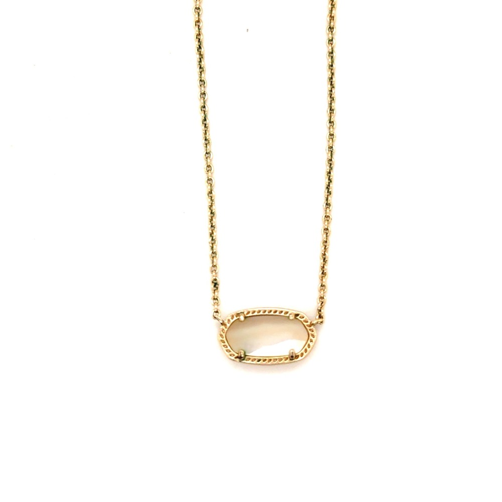 Kendra Scott Elisa Pendant Necklace White Stone Light Gold Tone 15-17"